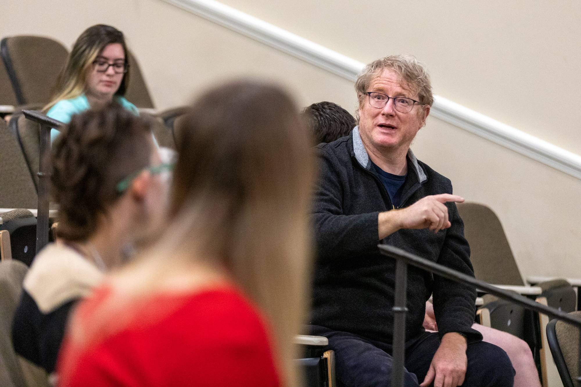 Daniel Kennefick talking with students. 