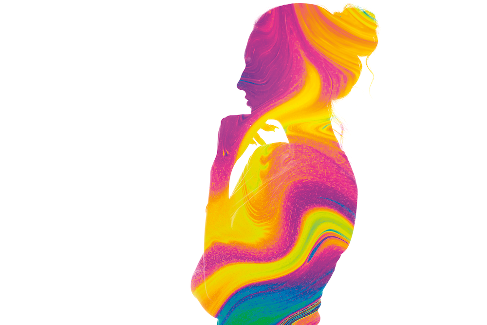 Outline of a person with technicolor 