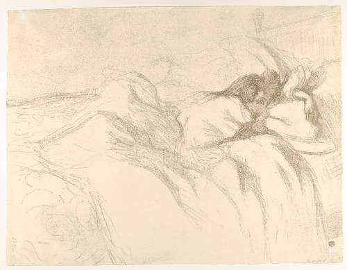 Henri de  Toulouse-Lautrec. Waking Up, 1896, lithograph printed in drab green on wove paper. The Metropolitan  Museum of Art, New York. 