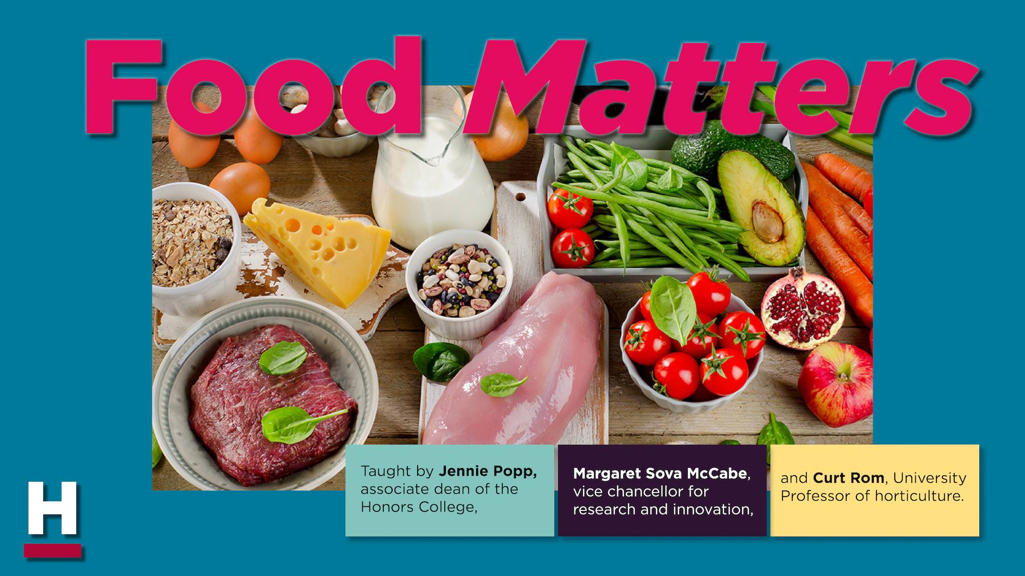 Photo of variety of food with "Food Matters" in text. 