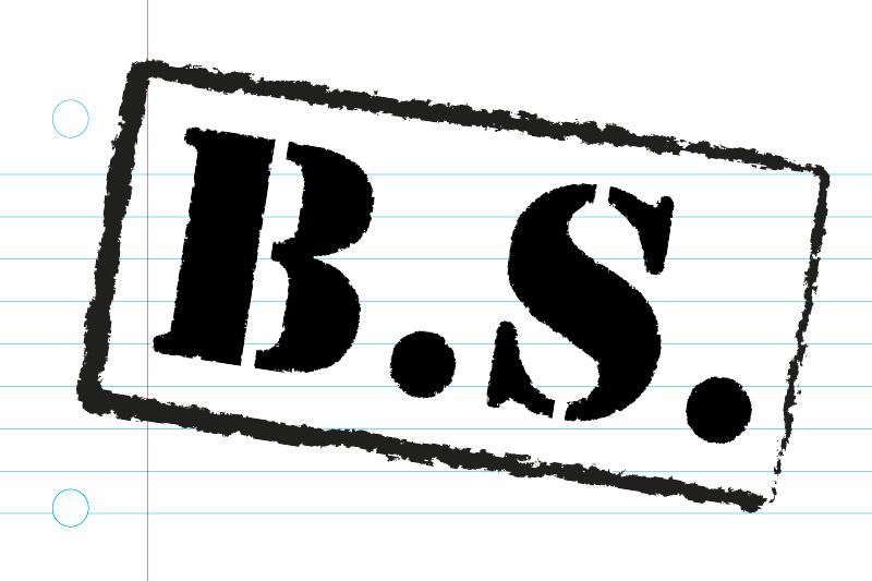 B.S. stamp on lined notebook paper