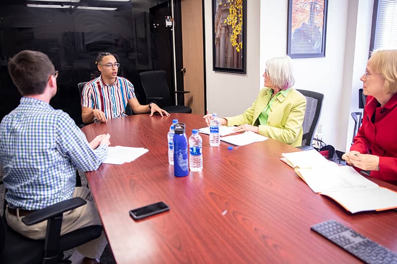 Student participates in a mock interview