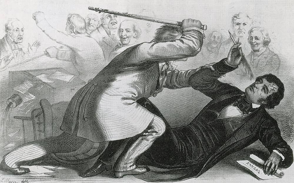 19th c political cartoon of the caning of Senator Charles Sumner