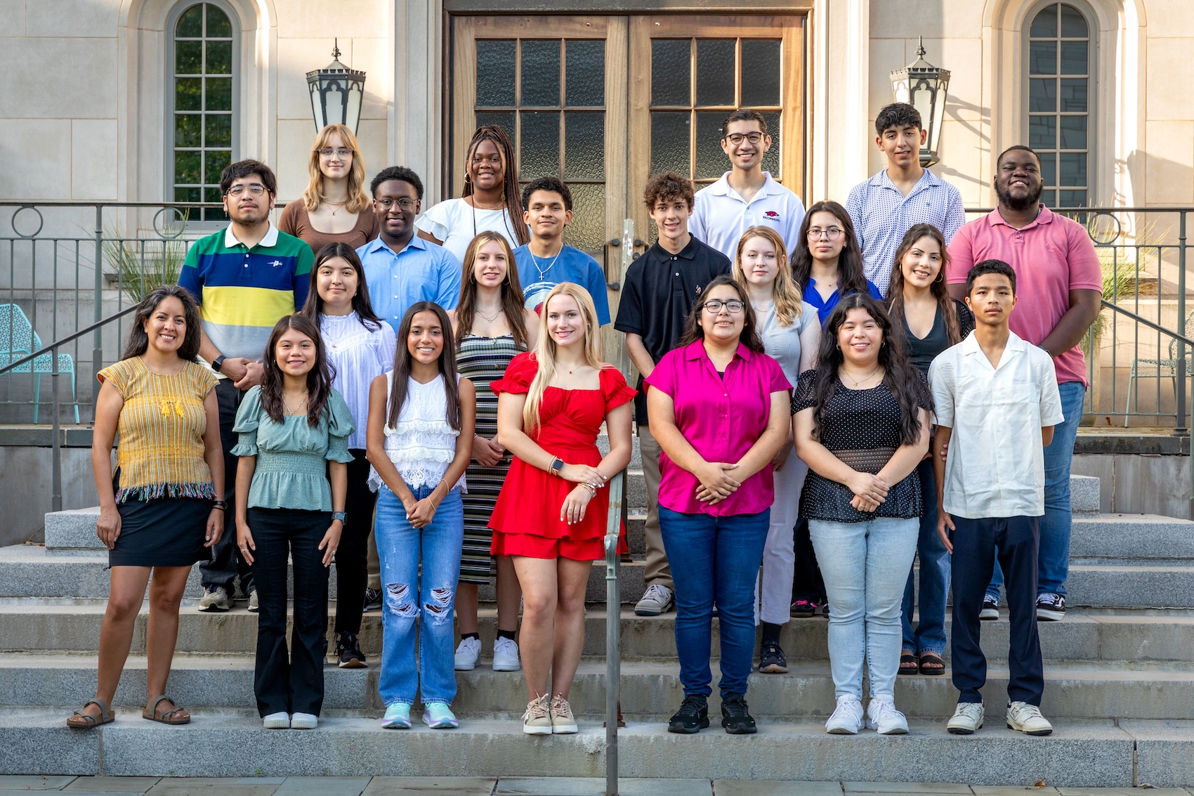 Path Program freshman cohort on the steps of Gearhart Hall in 2024.